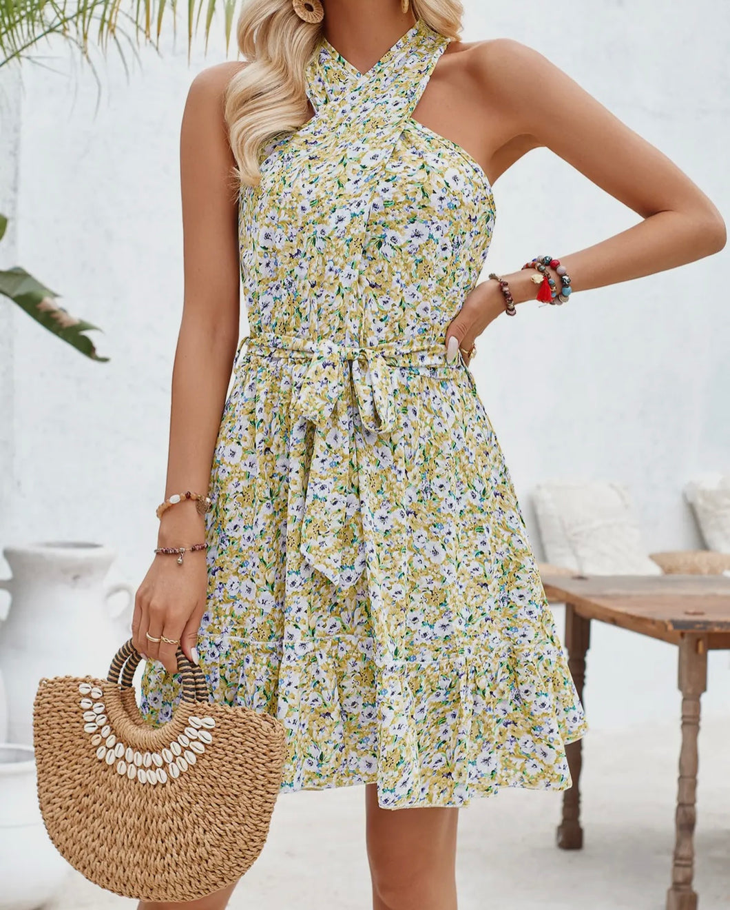 Flower Fields Halter Neck Dress