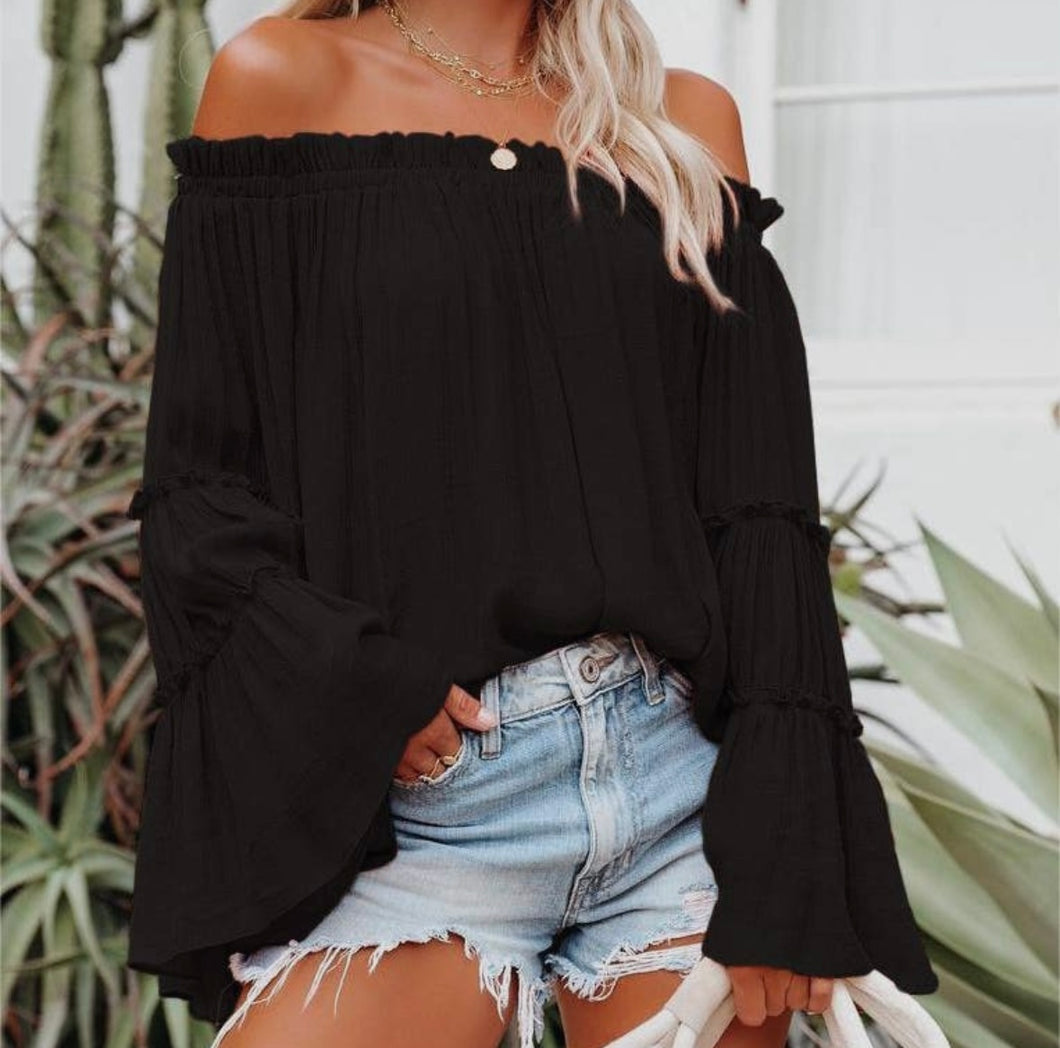 Oklahoma Smokeshow Off Shoulder Bell Sleeve