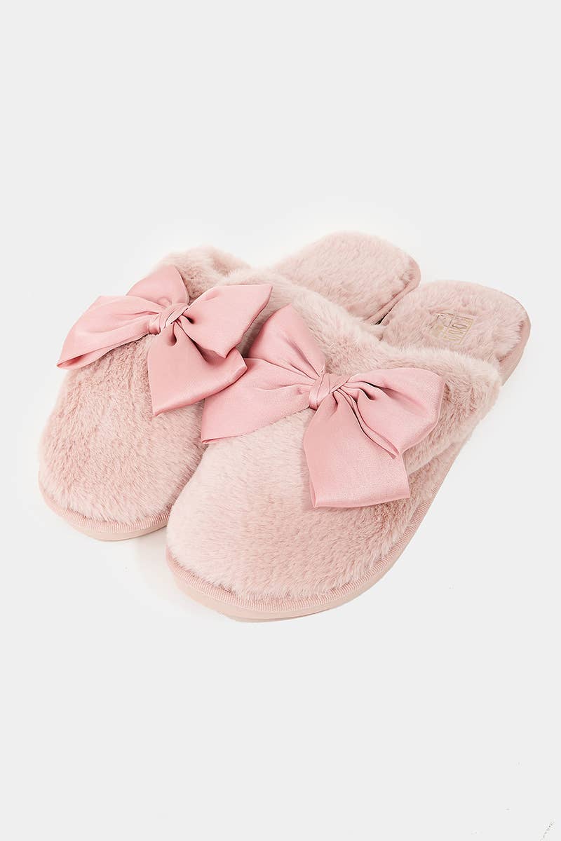 Fluffy Bow Decor Slippers